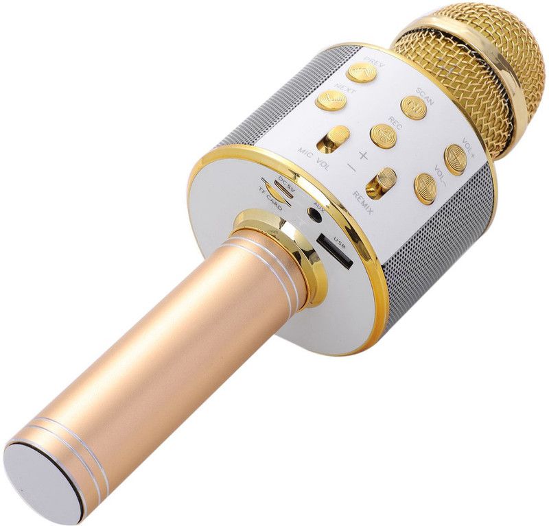 little monkey HIGH GRADE DYNAMIC SOUND WITH HD RECORDING Bluetooth Handheld Karaoke Wireless Microphone Portable Hifi Speaker 2-in-1 Sing & Recording WITH VOICE CHANGE,for LAPTOP/TABLET/PC/ALL MOBILE SUPPORTED WIRELESS  (Gold)