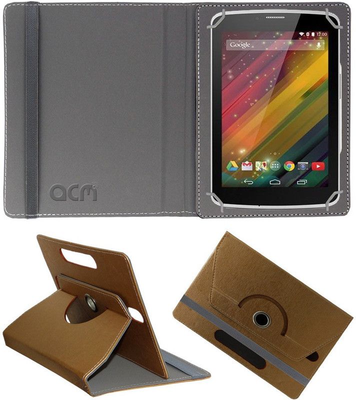 ACM Book Cover for Hp 7 Voice Tab J6u32pa Designer Rotating Case  (Gold)