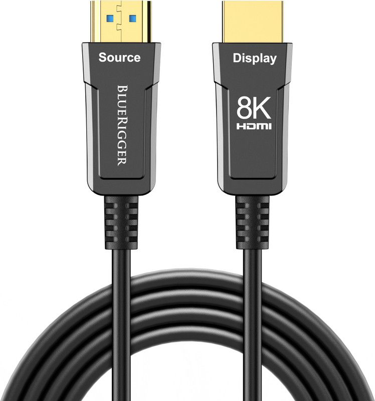 BlueRigger HDMI Cable 61 m 8K HDMI Fiber Optic Cable (AOC Cable, Ultra HD, High Speed) - 200FT  (Compatible with Computer, Black, One Cable)