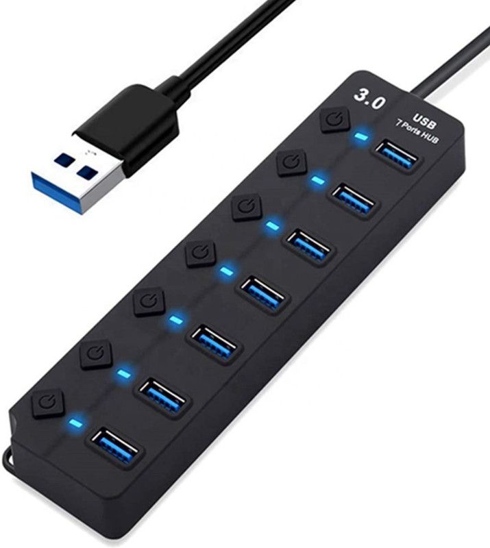 coolcold USB Hub 3.0 for PC, Laptop, 7-Port USB 3.0 Hub with Individual Power Switches USB Hub 3.0 for PC, Laptop, 7-Port USB 3.0 Hub with Individual Power Switches USB Hub  (Black)