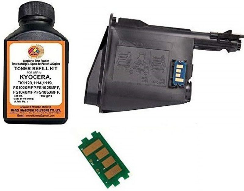 MOREL TK 1114 TONER CARTRIDGE WITH TONER POWDER BOTTLE (100G) AND TONER CHIP FOR USE IN KYOCERA ECOSYS FS-1020MFP, 1025MFP, FS-1040, FS-1060DN, FS-1120MFP, FS-1125MFP PRINTER. Black Ink Cartridge