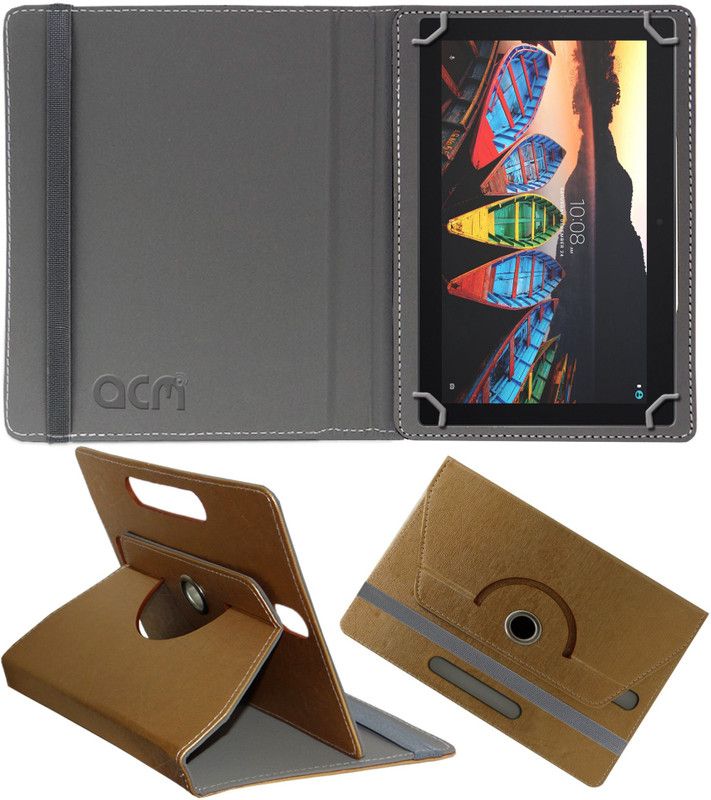 ACM Flip Cover for Lenovo Tab 10  (Gold, Cases with Holder, Pack of: 1)