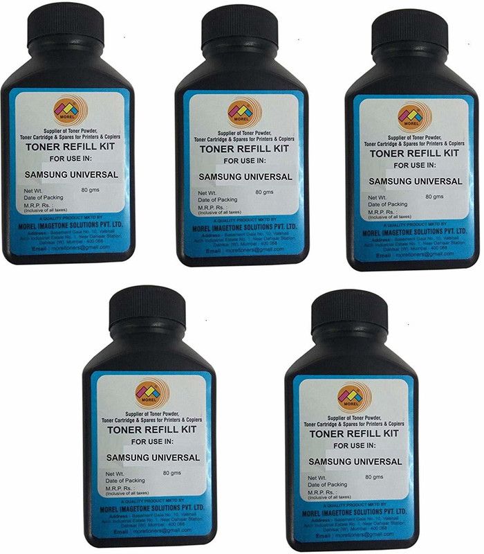 MOREL Extra Dark Toner Powder 80 Gms for Samsung 1043 / 101 Universal set of 5 bottles. Black Ink Toner