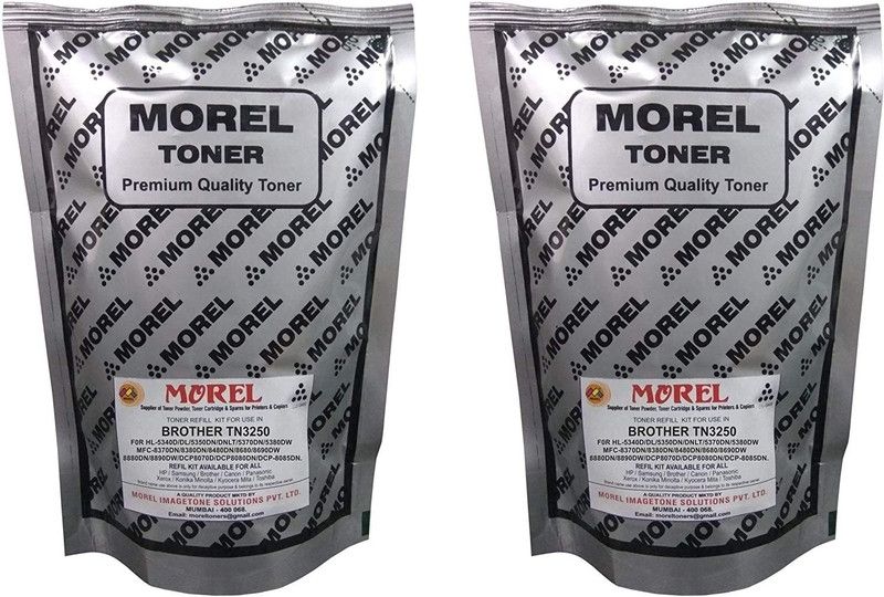 MOREL TN3250 TONER POWDER FOR USE IN Brother HL-5340D / 5350DN / 5370DN / 5380DW / MFC-8370DN / 8380DN / 8480DN / 8680 / 8690DW / 8880DN / 8890DW / DCP8070D / DCP8080DN / DCP-8085DN PRINTERS PACK OF 2 Black Ink Toner