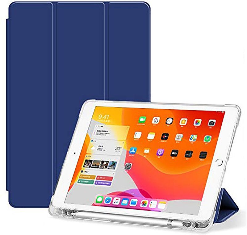 Caseelo Front & Back Case for iPad PRO- 11" [ 3rd Gen 2021] TriFold [Translucent Soft Air-Cushioned Back] Pencil Holder Case  (Blue, Shock Proof, Silicon, Pack of: 1)