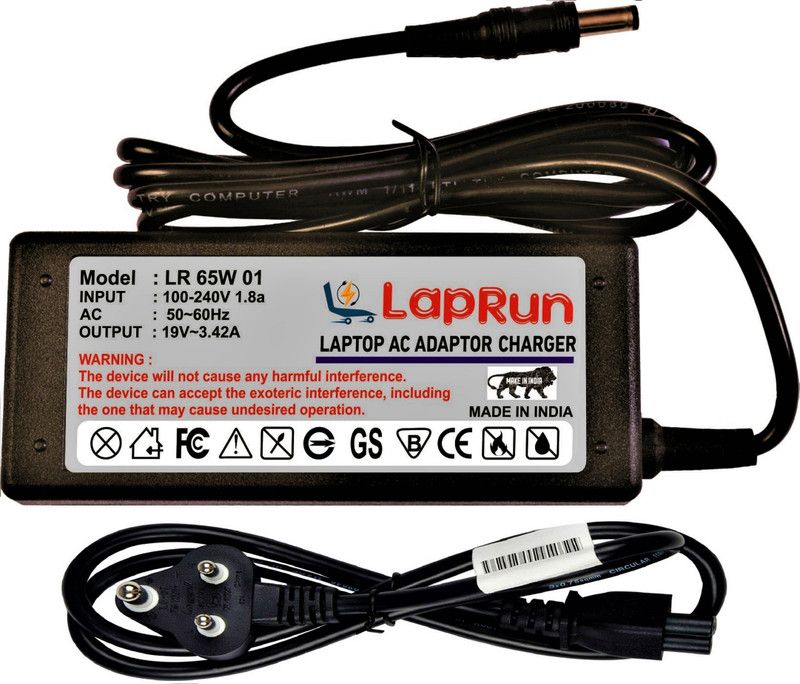 LAPRUN Charger Compatible for shiba Satellite L510 Laptops 19v, 3.42a, Pin-5.5x2.5 mm, 65 W Adapter  (Power Cord Included)