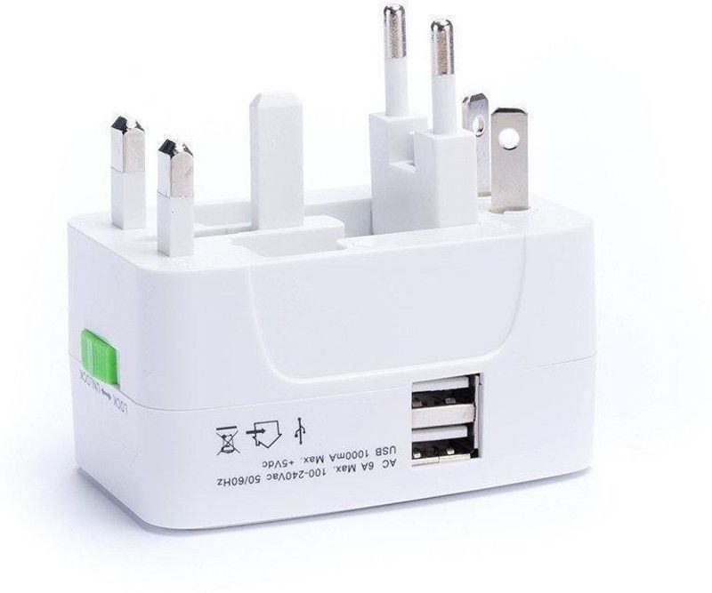 ADAPTOR Universal Worldwide Travel Adapter with Built In Dual USB Charger Ports Worldwide Adaptor  (White)
