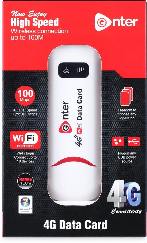 Enter E-D4G+ 100 Mbps 4G Router  (White, Dual Band)