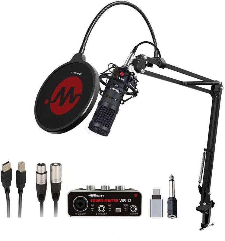 wright WR BM 800 Condenser Mic with WR12 Audio Interface Condenser Microphone stand pop filter inbuilt phantom power sound card and more CONDENSER MICROPHONE WITH AUDIO INTERFACE  (.)