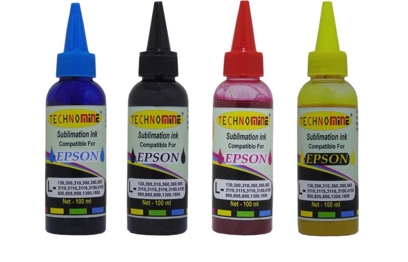 Technomine Sublimation ink Compatible For Epson L130,310,300,220,380,455,565,800,805,810,850,1300,1800,3110,3115,3116,4150,4160,6160,6170,6190. Black + Tri Color Combo Pack Ink Bottle