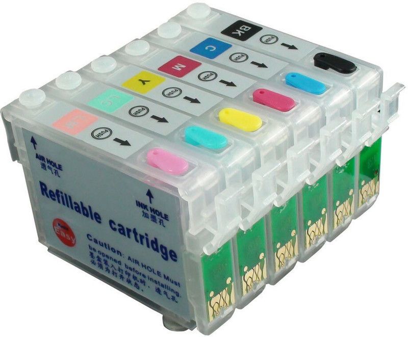 Dubaria Empty Refillable Cartridge For Epson Stylus T60, 1390 Printers Compatible With Epson T0851N, T0852N, T0853N, T0854N, T0855N, T0856N Ink Cartridge - 6 Colors Black + Tri Color Combo Pack Ink Cartridge