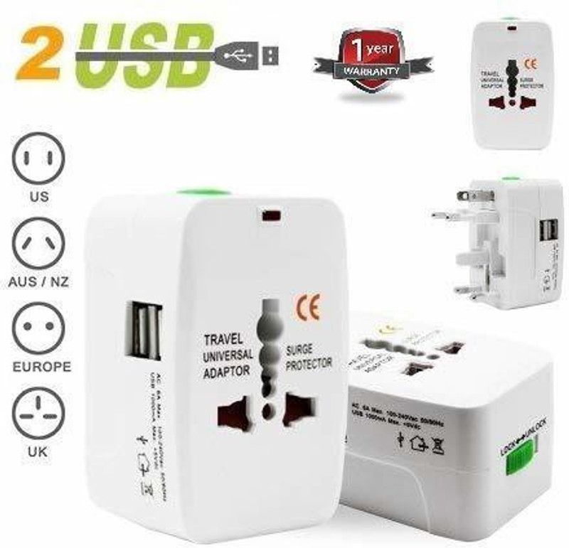 SGMSC Universal Travel Adapter with Built-in Dual USB Charger Ports 100-240V Worldwide Adaptor  (Multicolor)