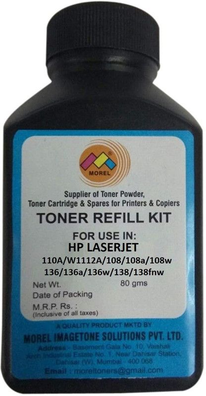 MOREL 110A BLACK / W1112A COMPATIBLE TONER POWDER FOR HP 108, 108A, 108W, 136, 136A, 136W, 136NW, 138, 138FNW PRINTER (PACK 1) Black Ink Cartridge