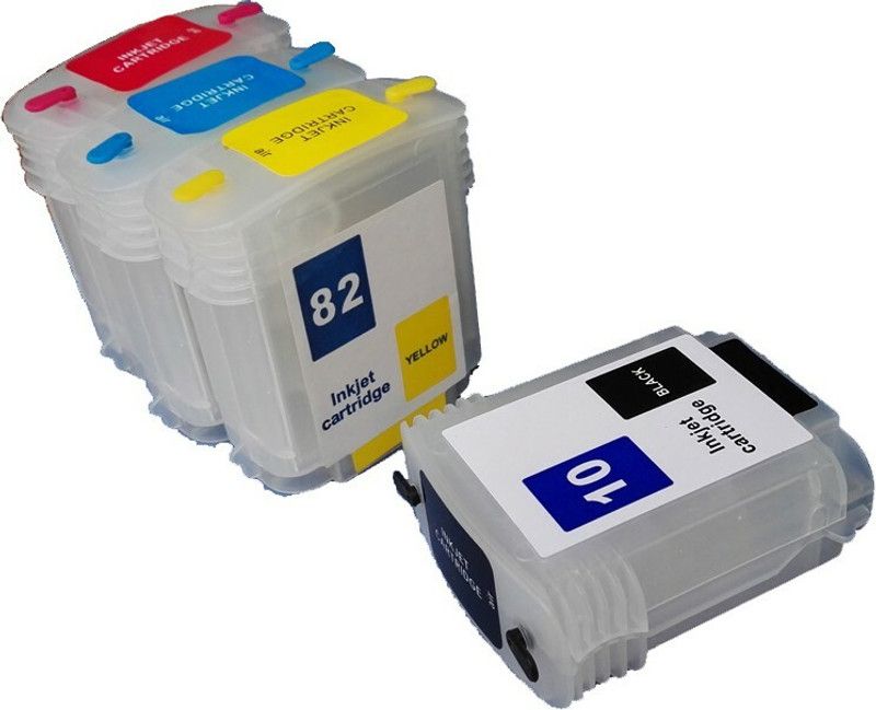 Dubaria Empty Refillable Cartridge For HP DesignJet 500 / 500PS 800 / 800PS / 815 MFP Printers Compatible With HP 10 (69 ML) C4844A 82 (69 ML) C4911A / 12A / 13A Black + Tri Color Combo Pack Ink Cartridge