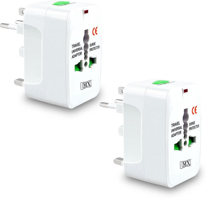 MX Universal Travel Adaptor USB Charger Port with 250V,Surge Protected, Pack of 2 Worldwide Adaptor  (White)
