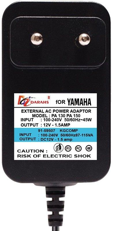 Darahs Adaptor For Yamaha PA130B PSR-F50, F51,E243,E253,E263, E343, E353, E363 Worldwide Adaptor  (Black)