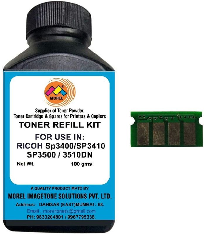 MOREL SP3510 TONER POWDER WITH CHIP FOR USE IN RICOH SP 3400 / SP 3410 / SP 3500 / SP 3510 PRINTERS (PACK OF 1) Black Ink Cartridge