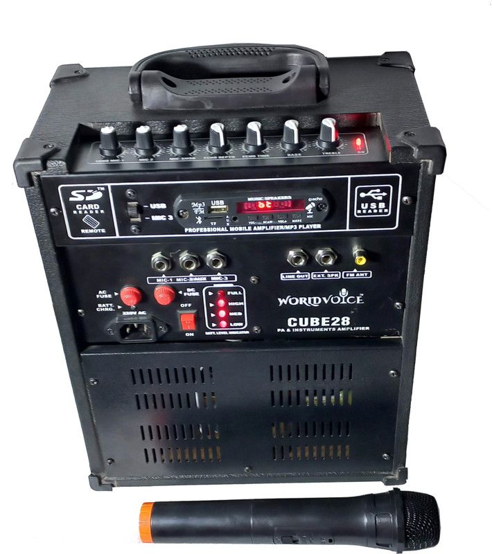 world voice BT 8" CUBE-28N Amplifier With Cordless MIC/ECHO MIC BT/USB/FM/MP3/SD-MMC/AUX 30 W AV Power Amplifier  (Black)