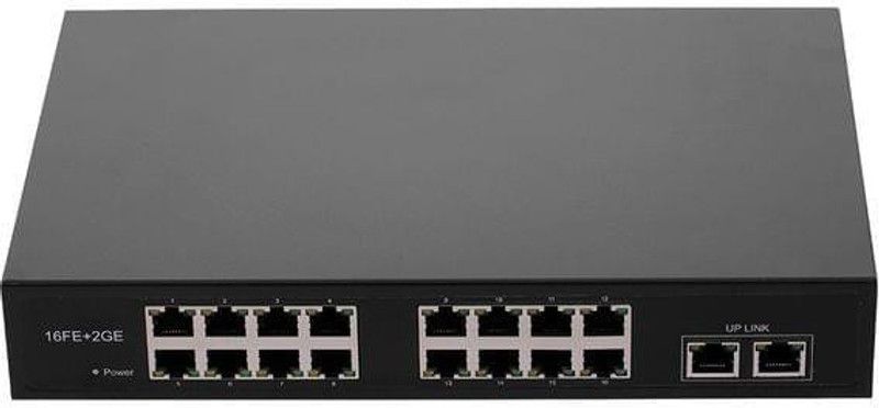 HANUTECH Poe Switch 16 Port 10/100Mbps + 2 Uplink Gigabit Port Fast Ethernet PoE Switch | 16 PoE+ 2 Uplink Gigabit RJ45 Ports Network Switch  (Black)