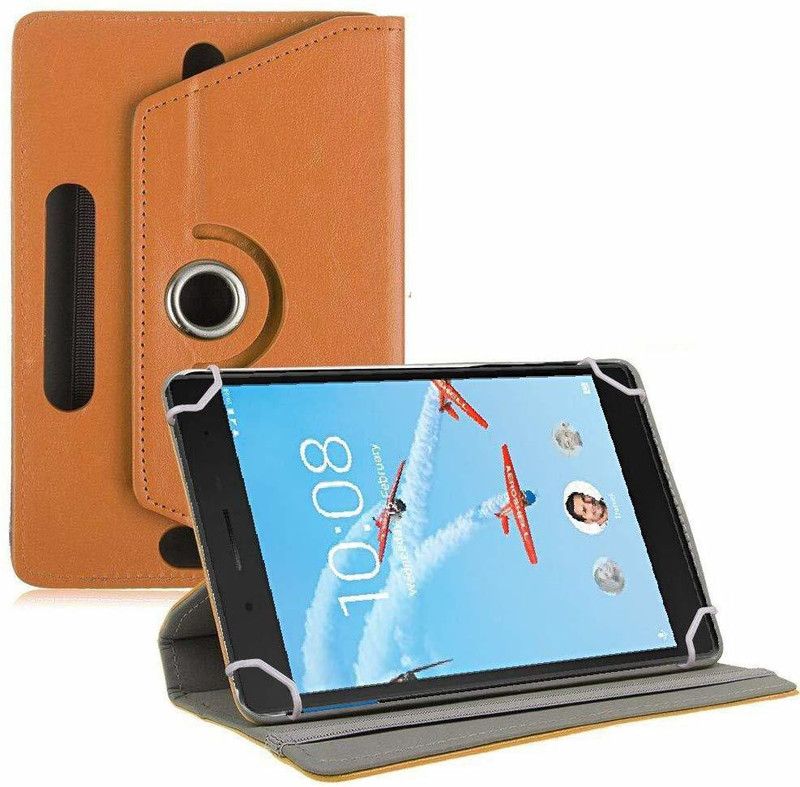 TGK Book Cover for Lenovo Tab 7 (TB-7504F, TB-7504X) 2018 Universal Rotating Case  (Orange, Cases with Holder, Pack of: 1)