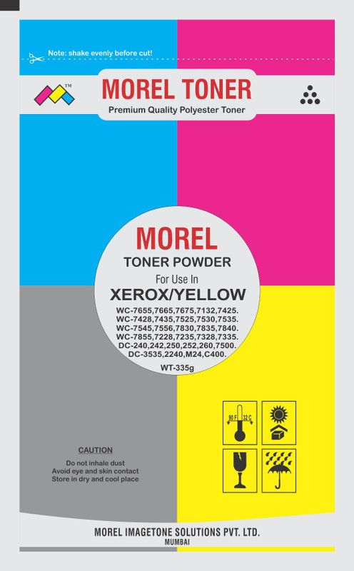 MOREL TONER POWDER FOR USE IN XEROX DC250 / 3535 / 7655 / 7665 / 7675 / 7132 / 7425 / 7428 / 7435 / 7525 / 7535 / 7545 / 7228 / 7235 / 7335 / 7345 / PHASER 7500 PRINTER WEIGHT 335 GMS COLOR YELLOW Yellow Ink Toner Powder
