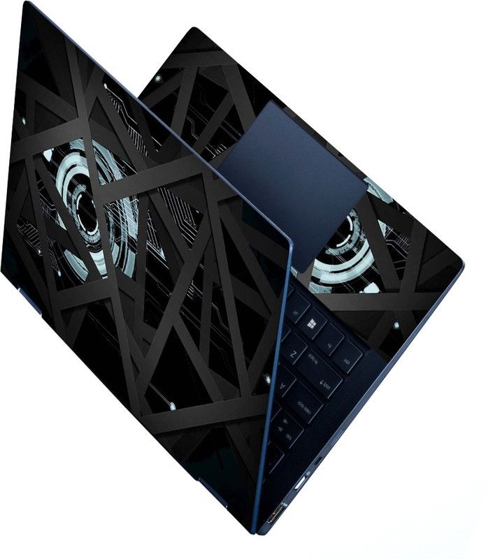 FineArts HD Printed Full Panel Laptop Skin Sticker Vinyl Fits Size Upto 15.6 inches No Residue, Bubble Free - Black Circle Self Adhesive Vinyl Laptop Decal 15.6