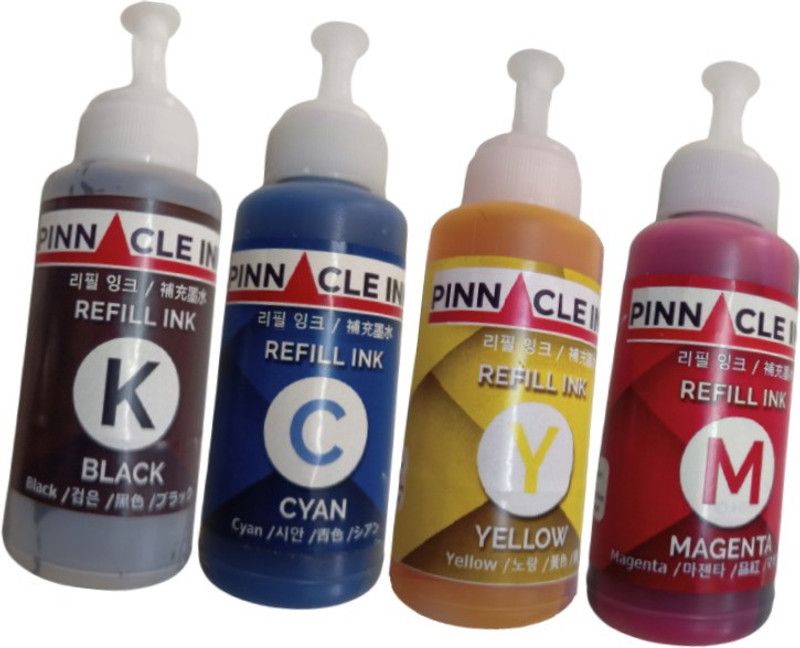 PINNACLE Cyan, Magenta, Yellow & Black - 70 ML Each Bottle Epson L405 Multi-Function Printer Black + Tri Color Combo Pack Ink Bottle