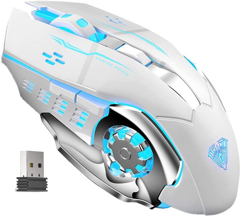 coolcold T-Wolf 2.4Ghz Wireless Gaming Mouse Rechargeable, RGB Mice Wired Optical Gaming Mouse  (USB 2.0, White)