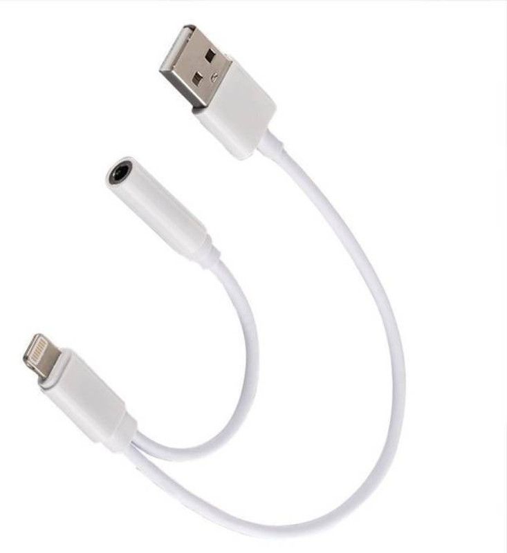 OLECTRA Lightning To 3.5mm Headphone Jack Adapter & USB Charging for Iphone 7 and above AUX Cable (White) USB Adapter  (White)