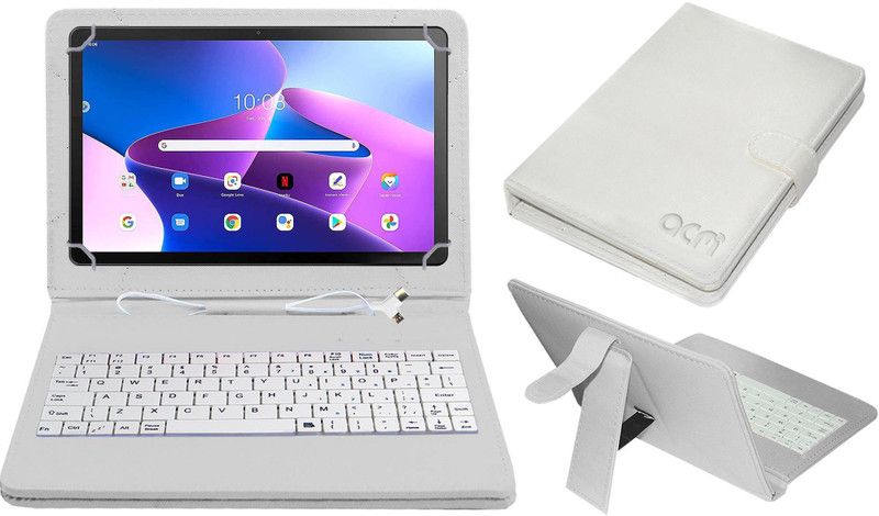 ACM Keyboard Case for Lenovo Tab M10 Plus (3rd Gen)  (White, Cases with Holder, Pack of: 1)