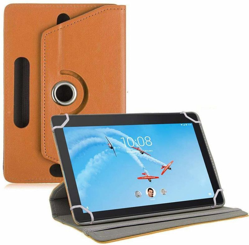 TGK Flip Cover for Lenovo Tab E10 10.1 Inch Tablet | Rotating Leather Stand Case Cover  (Orange, Cases with Holder, Pack of: 1)