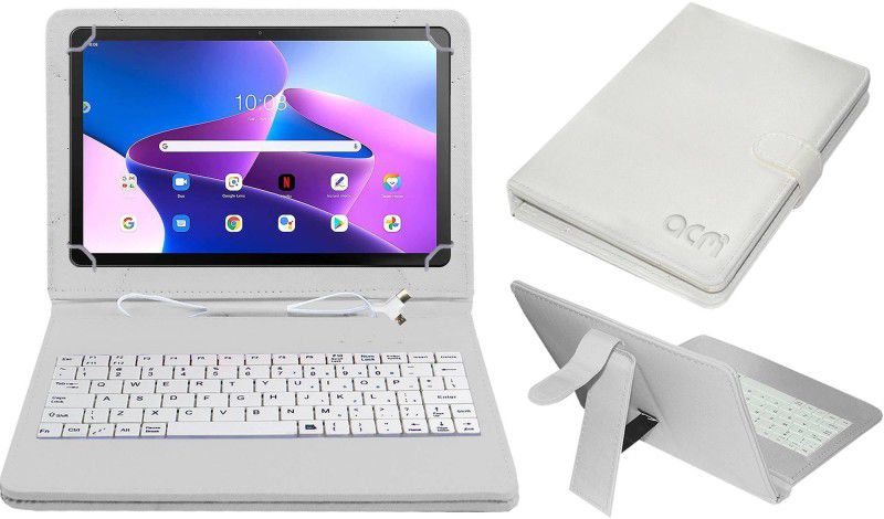 ACM Keyboard Case for Lenovo Tab M10 Plus (3rd Gen)  (White, Cases with Holder, Pack of: 1)