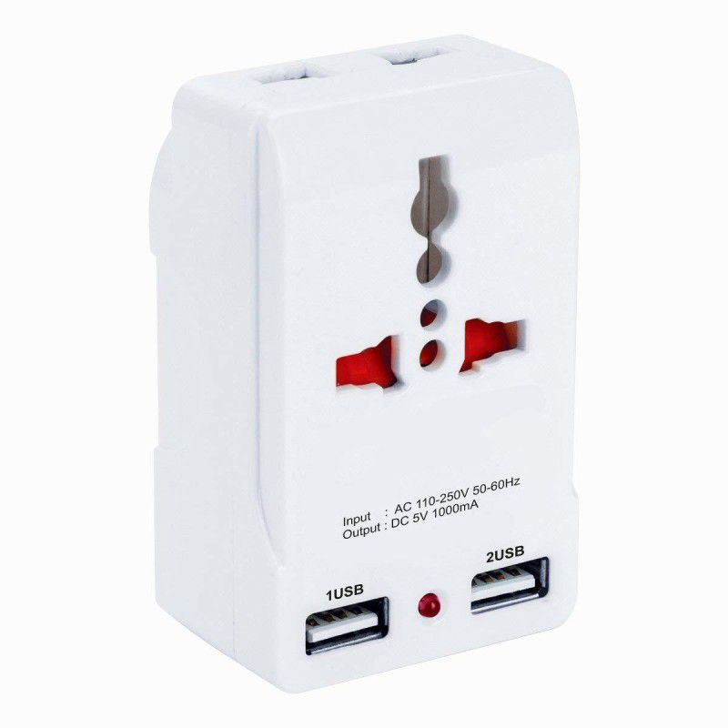 Wifton Universal Adapter Charger Travel EU Plug Socket With 2 port USB-X22 Worldwide Adaptor  (White)