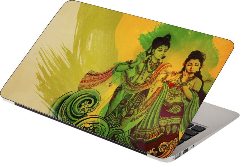 Finest Printed on Imported Vinyl, Premium Quality, HD, UV Printed, Bubble Free, Easy to Install Laptop Skin/Sticker/Vinyl/Cover for 13.1, 13.3, 14.1, 14.4, 15.1, 15.6 inches (Radha Krishna Floral Painting) Vinyl Laptop Decal 15.6
