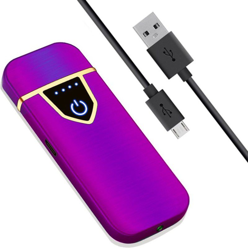 Gabbar Pocket Size Rechargeable Cigarette Touch Sensor Lighter with USB Cable and Battery Indicator Rechargeable Cigarette Cigar Chrome Finish Metal Lighter Cigarette Lighter, USB Cable  (Purple, Black)