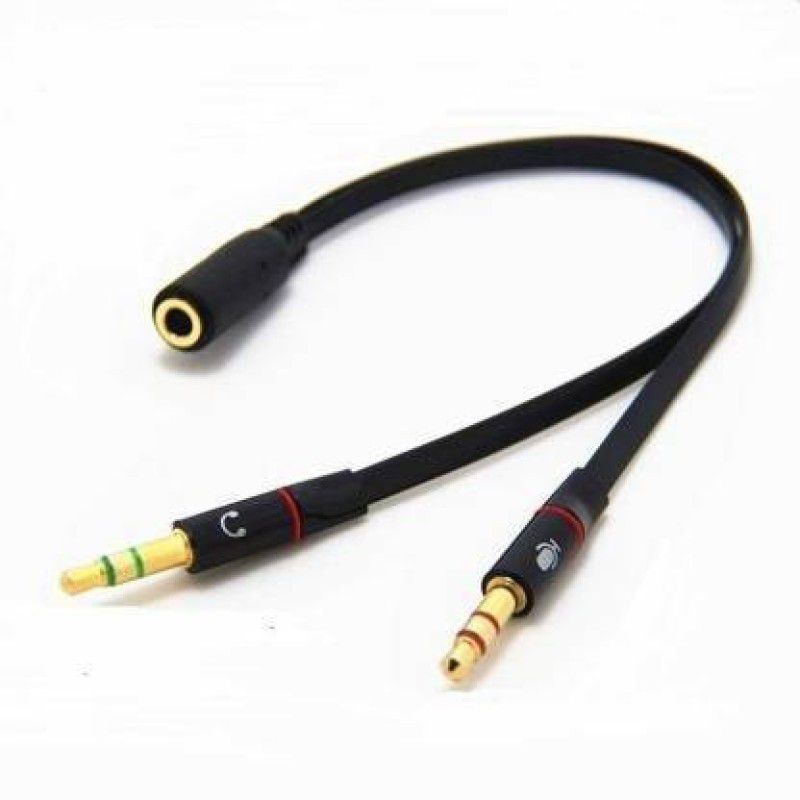 AFRODIVE AUX Cable 0.2 m Cable 3.5mm 2 Male to Female with Separate Headset/Microphone Adapter  (Compatible with COMPUTER, LAPTOP, PC, ETC., Black, One Cable)
