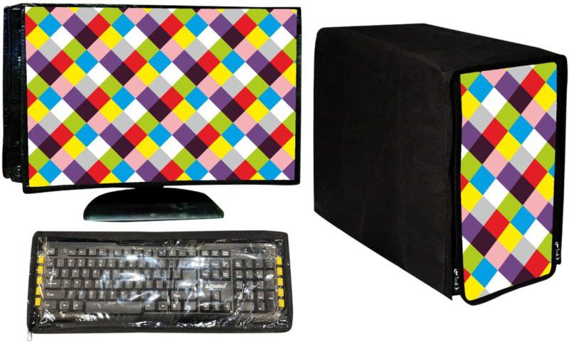 Wacky Computer Cover Full Set for 19 inch Computer Monitor, Keyboard (8*18 Inch) and CPU (7.5*18*16 Inch) - CC-19-IN-MLTY-CHECK_P1  (Multicolor)