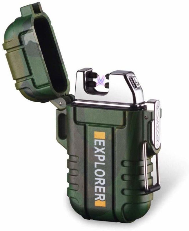 Explorer Pocket Size Elegant Design Lighter Flame-less Double ARC Rechargeable Cigarette Waterproof Lighter with USB Charging Cable | Army Print Color Cigarette Lighter  (Army Green)