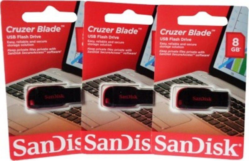 SanDisk 8gb Pen Drive Cruzer Pack Of 3 8 GB Pen Drive  (Multicolor)