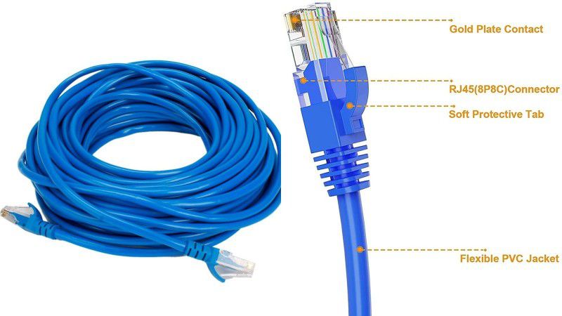 TERABYTE Ethernet Cable 2 m 2 METER Patch Cable CAT5/5E Internet Network RJ45 LAN Wire High Speed  (Compatible with PC, Laptop, Router, Blue, One Cable)