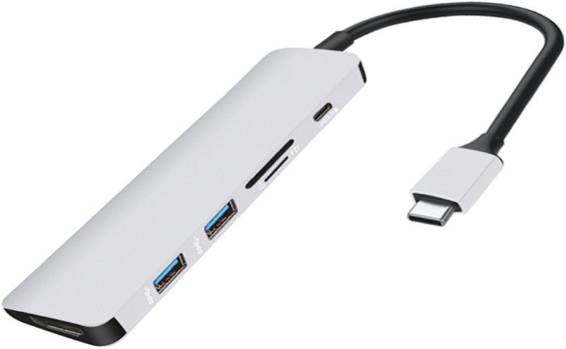 Tobo Type C to HDMI + 2 USB 3.0 + PD + SD/TF Card Reader 6 in 1 Multi Functional Adapter. YS-HUB68-C USB Hub  (Silver)