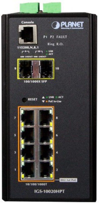 adaptek DIN Rail Gigabit Industrial Power Over Ethernet Network Switch  (Black)
