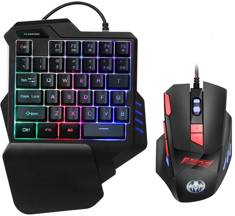 Bloodbat One Handed Gaming Keyboard RGB Backlit 35 Keys 8 Button Gaming Mouse Portable Mini Gaming Keypad Ergonomic Game Controller Combo for PC PS4 Xbox Gamer Combo Set