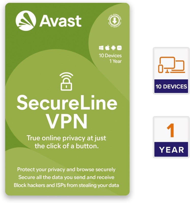 Avast VPN Security 10 Devices PC (PC, Mac, Android, iOS) 1 Year VPN Security (Email Delivery - No CD)  (Standard Edition)