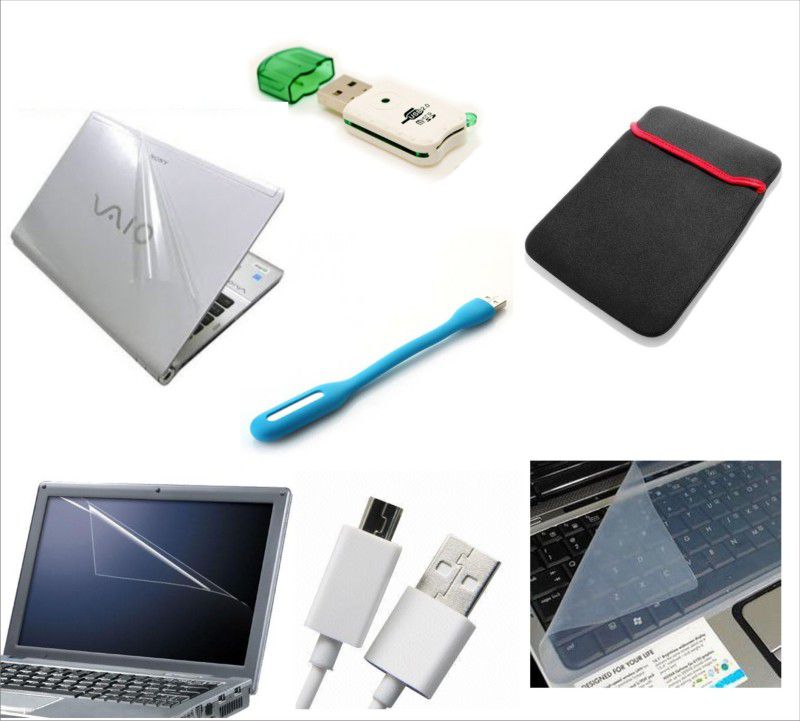 Namo Art Sleeve, Transparent Skin , USB LED, Screen Guard, Key Guard, Card Reader, USB Charging Cable for 15.6 inch Laptop Combo Set