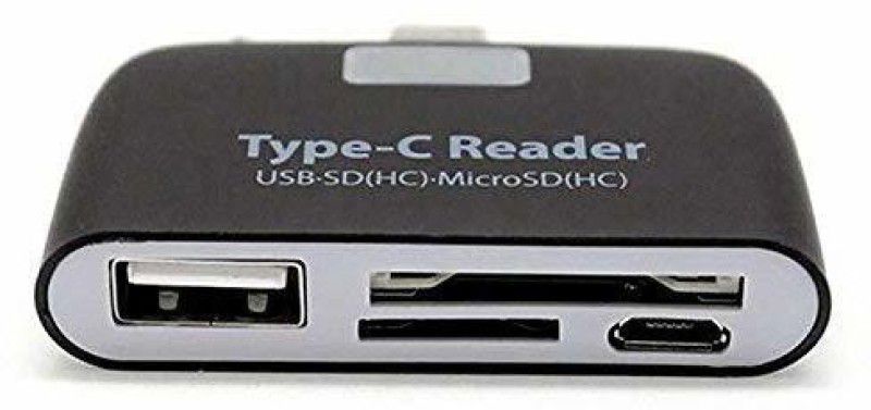 HundoP club USB 3.1 Type-C OTG Card Reader Type C USB-C Male to USB 3.0 OTG TF SD MS Female Adapter for OTG Phone MacBook Card Reader  (Black)