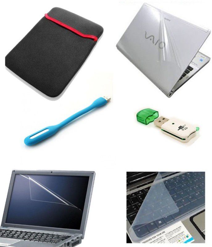 Namo Art Sleeve, Transparent Skin , USB LED, Screen Guard, Key Guard, Card Reader for 15.6 inch Laptop Combo Set