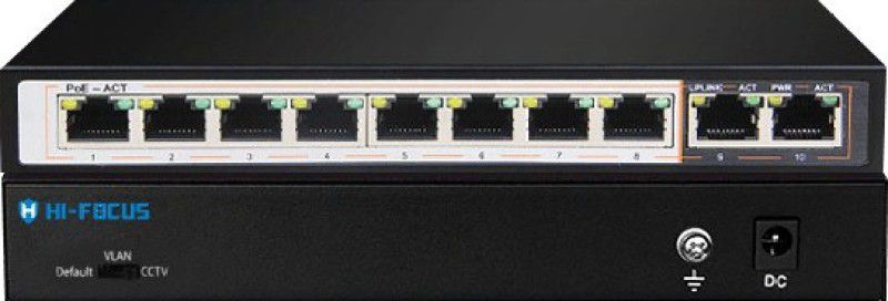 HIFOCUS HF-SGH08-120W 8 PORT POE WITH 2 UPLINK GIGA PORTS Network Switch  (Black)