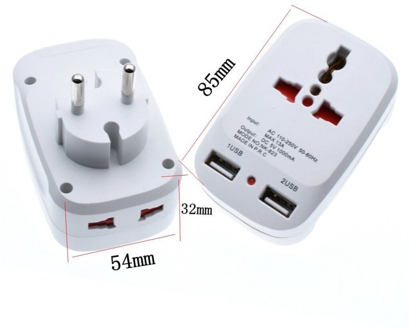 Wifton 2 USB Travel Power Adapter Charging Port Universal Charger Travel Adapter -X6 Worldwide Adaptor  (White)