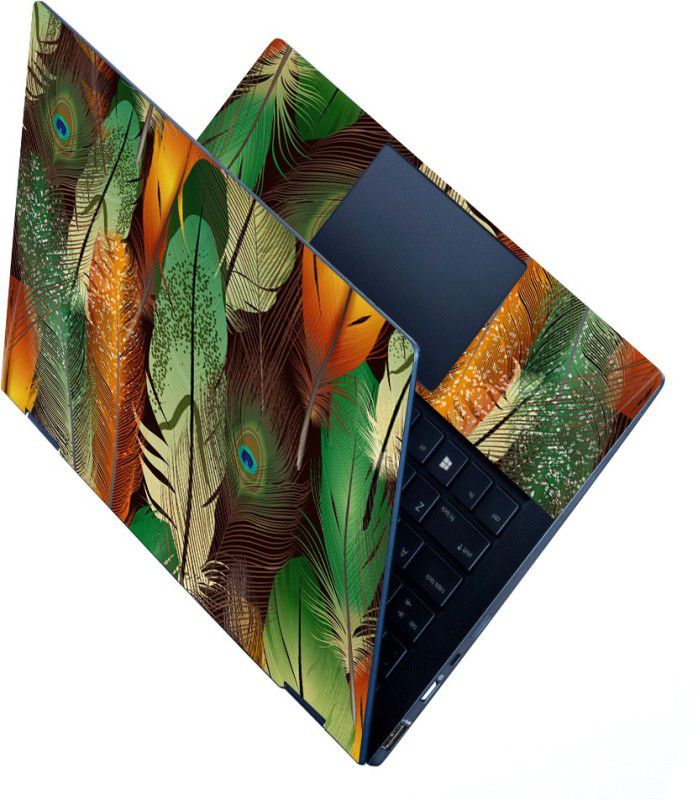dzazner HD Printed Full Panel Laptop Skin Upto 15.6 inches - Green Shade Feather Art Self Adhesive Vinyl Laptop Decal 15.6